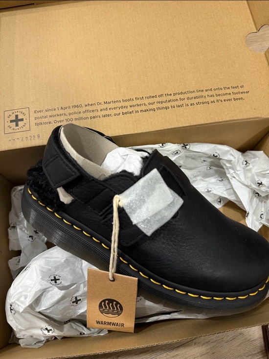 Dr. Martens Other - Dr. Martens Black Leather Slip-On Clog with Yellow Stitching